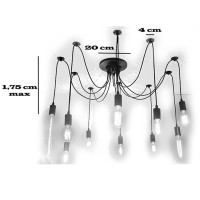Lampadario Vintage a Sospensione 10 Portalampada E27 40W Nero