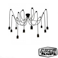 Lampadario Vintage a Sospensione 10 Portalampada E27 40W Nero
