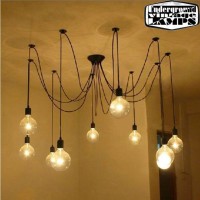 Lampadario Vintage a Sospensione 10 Portalampada E27 40W Nero