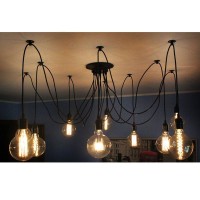 Lampadario Vintage a Sospensione 10 Portalampada E27 40W Nero