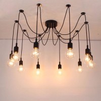 Lampadario Vintage a Sospensione 10 Portalampada E27 40W Nero
