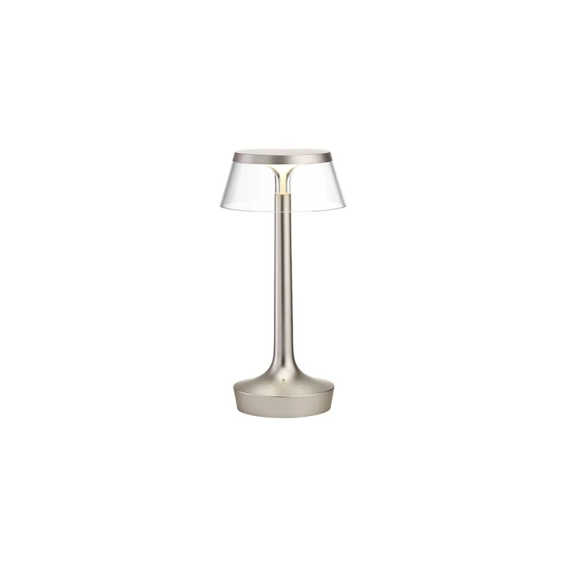 Flos Bon Jour Unplugged rechargeable lamp matt chrome-transparent Flos Bon Jour Unplugged rechargeable lamp matt chrome-transparent