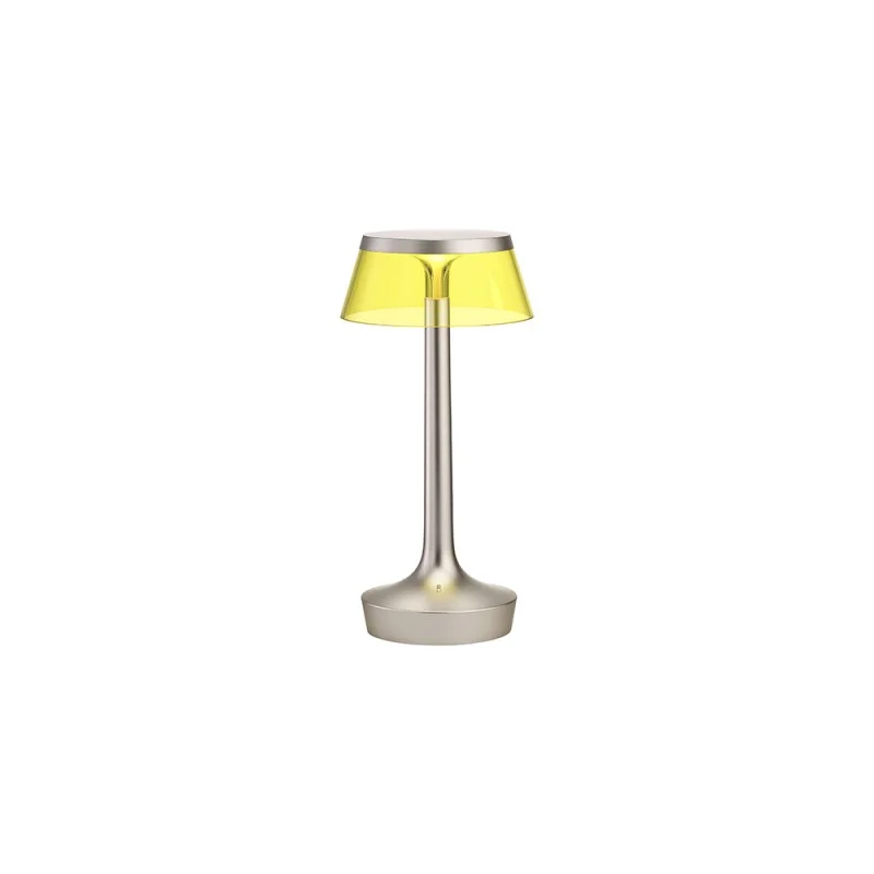Flos Bon Jour Unplugged rechargeable lamp matt chrome-yellow Flos Bon Jour Unplugged rechargeable lamp matt chrome-yellow