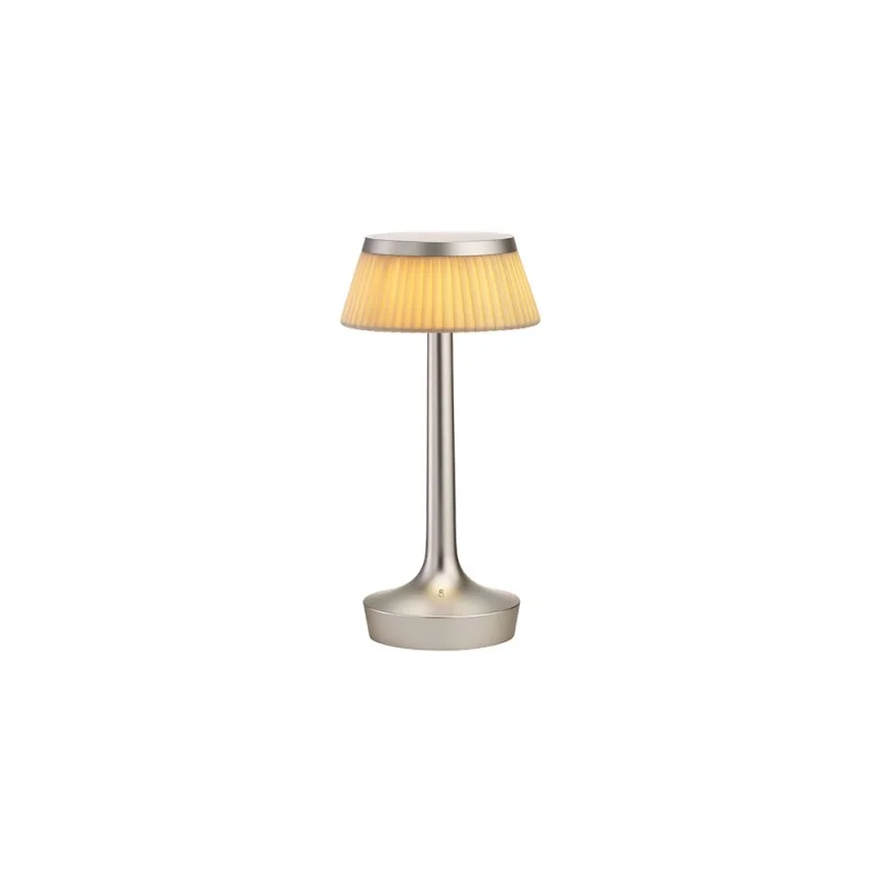 Flos Bon Jour Unplugged lampada ricaricabile cromo opaco-tessuto Flos Bon Jour Unplugged lampada ricaricabile cromo opaco-tessuto
