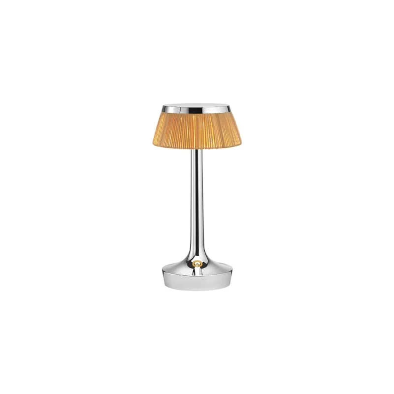 Flos Bon Jour Unplugged rechargeable lamp chrome-rattan Flos Bon Jour Unplugged rechargeable lamp chrome-rattan