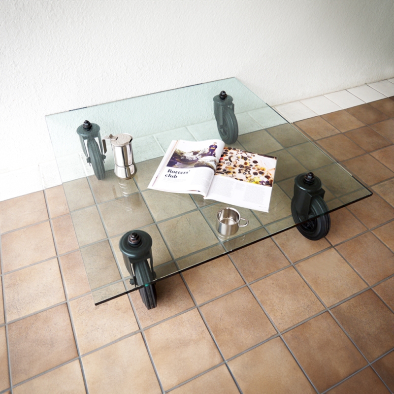 Cassina Fontana Arte CON RUOTE テーブル Fontana Arte Table with Wheels Decorative Square Glass Table