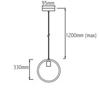 Round black pendant lamp in metal with lamp holder for E27 bulb