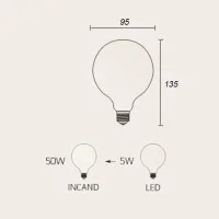 Lampadina LED Curved Vintage Globo D.95 E27 5W 2200K 150lm Fume