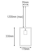 Rectangular black pendant lamp in metal with lamp holder for