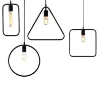 Rectangular black pendant lamp in metal with lamp holder for