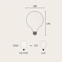 LED Curved Vintage Lamp Globe D.125 LOVE DOWN E27 5W 2000K