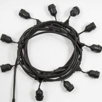 Black String Light 10 Lamp holder with descent cable E27 12.5