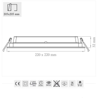 Lampo Pannello LED Da Incasso 18W 220x220mm Alimentatore Incluso