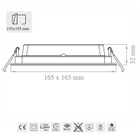 Lampo Pannello LED Da Incasso 12W 165x165mm Alimentatore Incluso