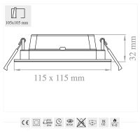 Lampo Pannello LED Da Incasso 6W 115x115mm Alimentatore Incluso