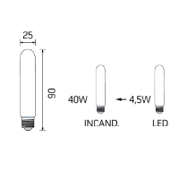 Daylight Tube Lamp LED E14 Long Filament T25 4,5W 470lm 2700K