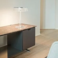 Flos Bon Jour LED Lampada da Tavolo Top Cromo Corona Trasparente