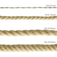 Cavo Elettrico Cordone XL In Juta 3x Trecciato A Spirale