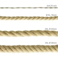Electric Cable XL Jute Cord 3x Spiral Braided 300 / 300V Twisted Electric Cable XL Jute Cord 3x Spiral Braided 300 / 300V Twisted