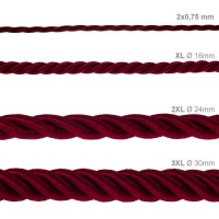Cavo Elettrico Cordone XL In Bordeaux Lucido 3x Trecciato A