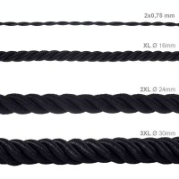 Cavo Elettrico Cordone XL In Nero Lucido 3x Trecciato A Spirale