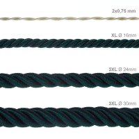 Cavo Elettrico Cordone XL In Verde Scuro Lucido 3x Trecciato A