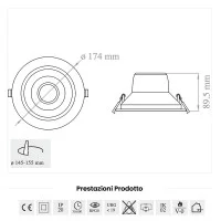 Lampo Recessed Round Downlight LED SYDNEY UGR19 20W 174mm