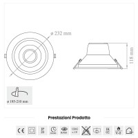 Lampo Recessed Round Downlight LED SYDNEY UGR19 28W 232mm