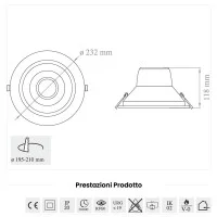 Lampo Recessed Round Downlight LED SYDNEY UGR19 28W 232mm