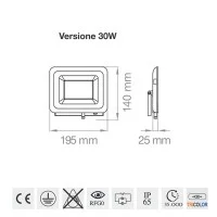 Lampo Faro FLAT da Esterno LED TRICOLORE 30W 3000K/4000K/6000K