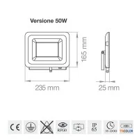 Lampo Faro FLAT da Esterno LED TRICOLORE 50W 3000K/4000K/6000K