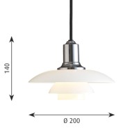 Louis Poulsen PH 2/1 Suspension in Blown White Opal Glass By