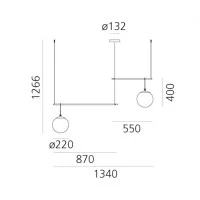 Artemide Nh S3 2 Arms Multiple Pendant Lamp Glass And Brass