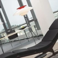 Louis Poulsen PH 80 Glass Floor Lamp Opal White With Red Louis Poulsen PH 80 Glass Floor Lamp Opal White With Red