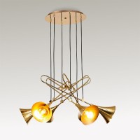 Mantra Jazz Suspension Lamp Trumpet Shape In Polished Gold