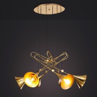 Mantra Jazz Suspension Lamp Trumpet Shape In Polished Gold