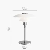 Louis Poulsen PH 4½-3½ Glass Table Chrome Lamp with Diffused