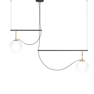 Artemide Nh S3 2 Arms Multiple Pendant Lamp Glass And Brass