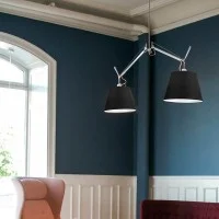 Artemide Tolomeo Basculante Suspension Two Arms Black Fabric