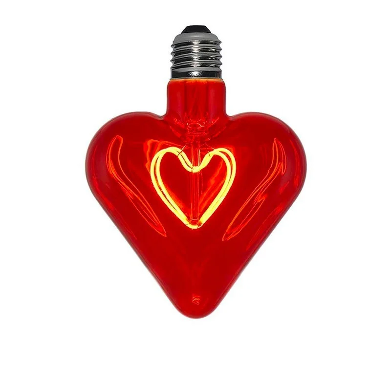 LED Curved Vintage Lamp HEART filament E27 5W Red glass Dimmer LED Curved Vintage Lamp HEART filament E27 5W Red glass Dimmer