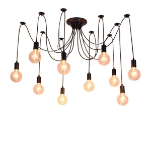 Lampadario Vintage a Sospensione 10 Portalampada E27 40W Nero
