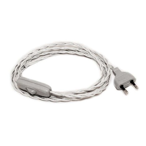 Twisted Cable 200 cm 250V 2A Plug with Switch Silver