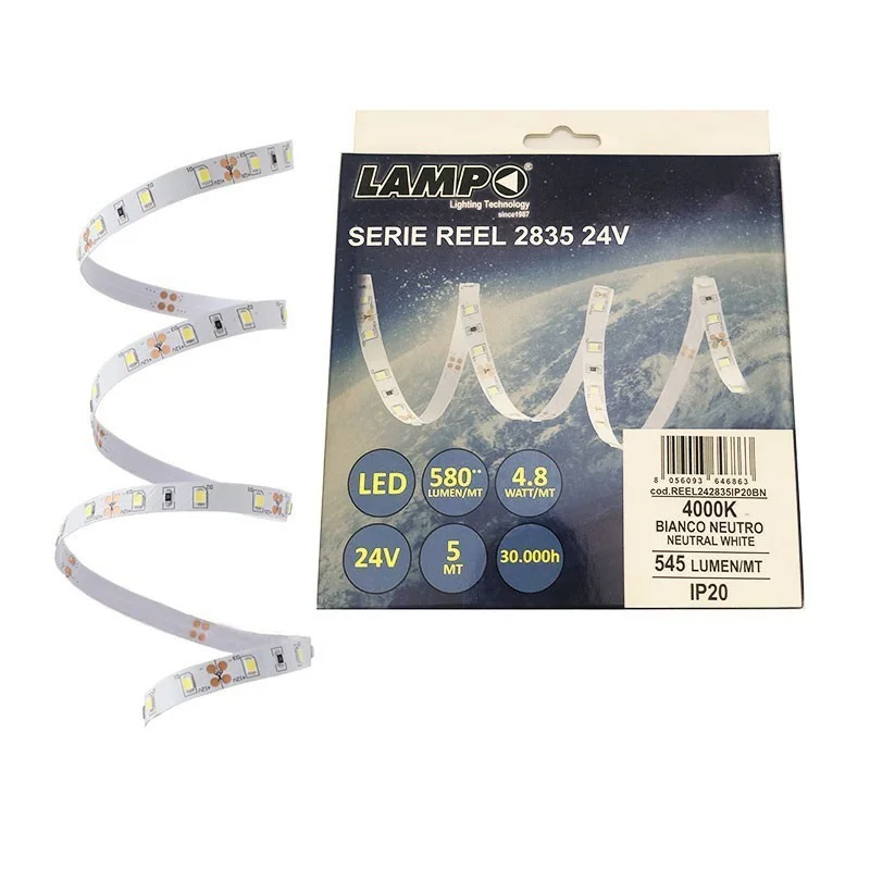 Lampo Strip LED 2835 60led/m 24V 4.8W/mt Reel 5 Meters 24W Lampo Strip LED 2835 60led/m 24V 4.8W/mt Reel 5 Meters 24W