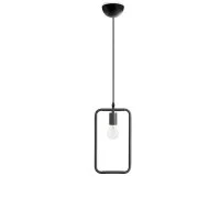 Rectangular black pendant lamp in metal with lamp holder for