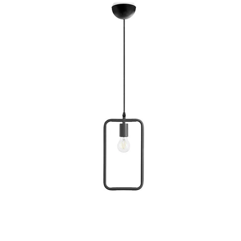 Rectangular black pendant lamp in metal with lamp holder for