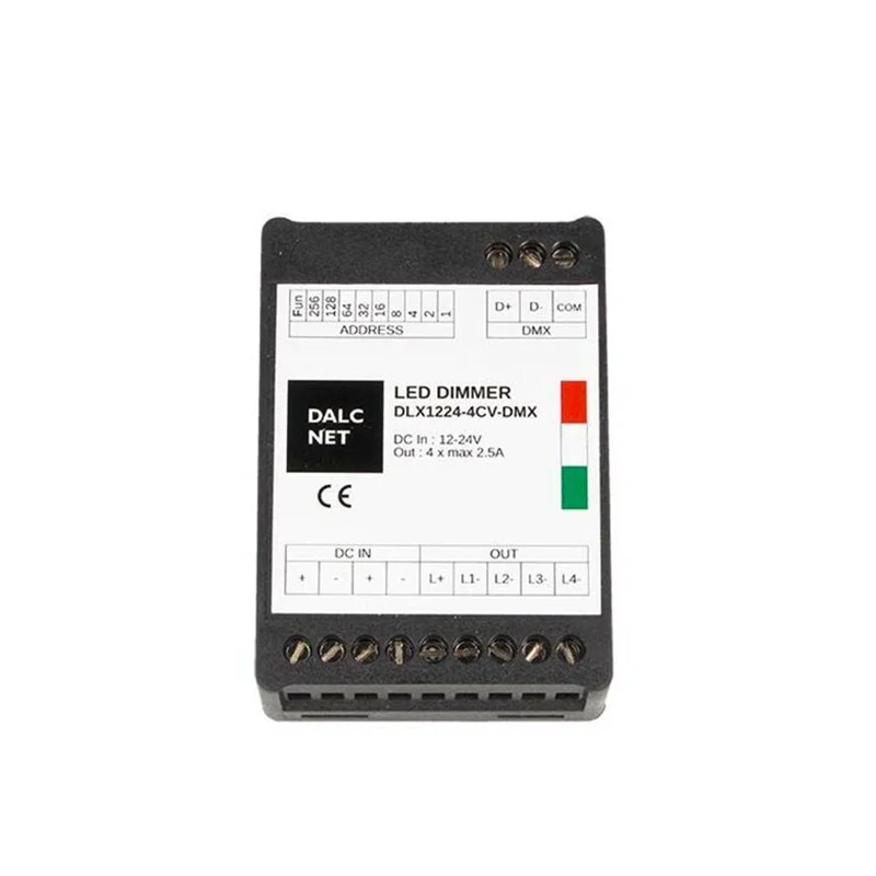 Dalcnet Interfaccia DMX 12-24V 4 x 5A LED Dimmer controllo RGB Dalcnet Interfaccia DMX 12-24V 4 x 5A LED Dimmer controllo RGB