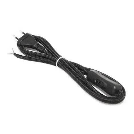 Bipolar Cable 200 cm 250V 2A Plug with Switch Black