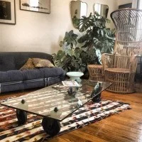 Fontana Arte Tavolo con Ruote Rettangolare Decorativo in Vetro