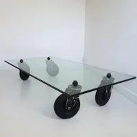Fontana Arte Tavolo con Ruote Rettangolare Decorativo in Vetro