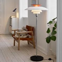 Louis Poulsen PH 80 Glass Floor Lamp Opal White With Red Louis Poulsen PH 80 Glass Floor Lamp Opal White With Red